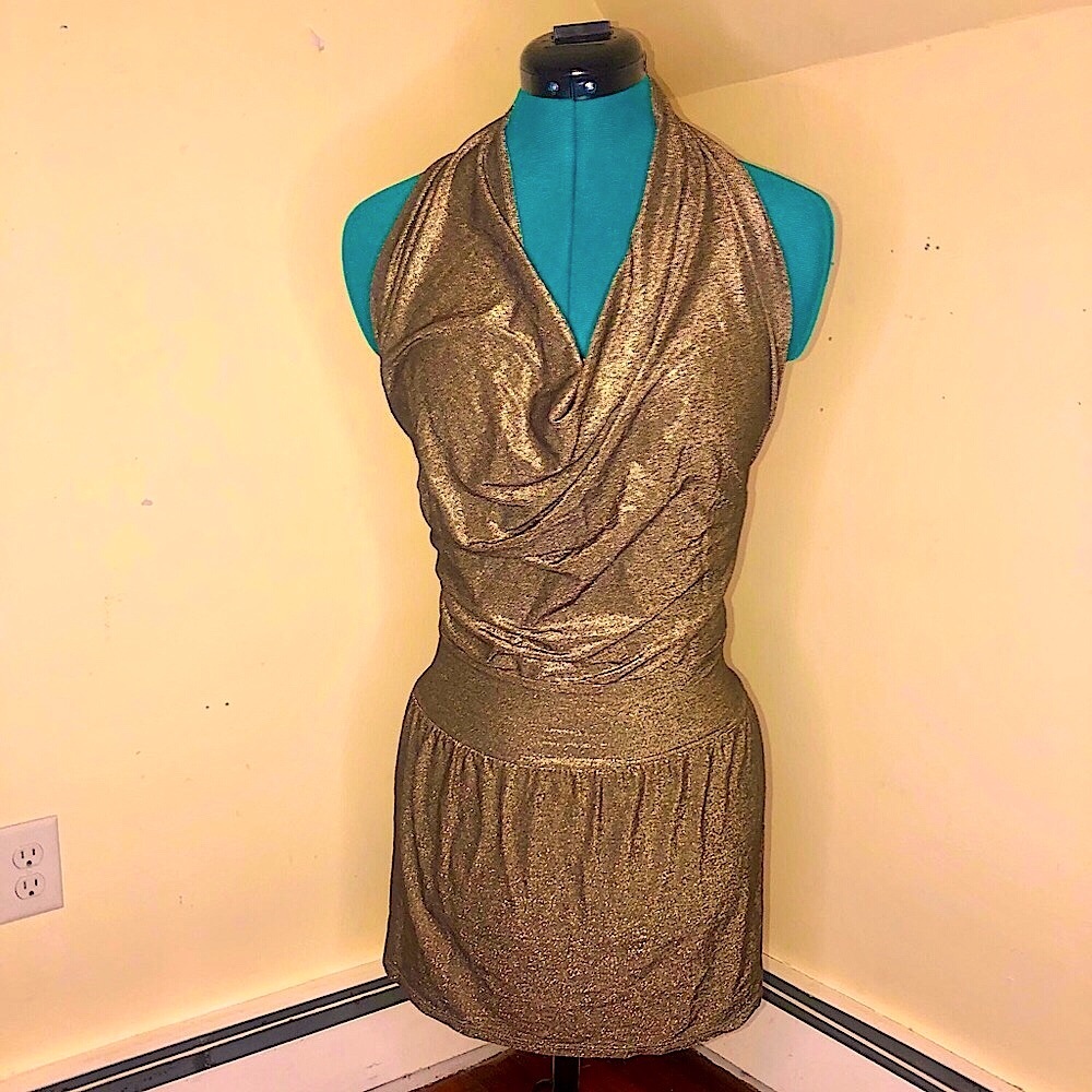 VKeen Gold Disco Lurex Halter Cowl tunic